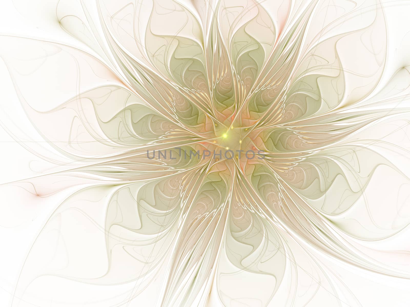 Elegant golden, extremely delicate and translucent flower composition with a silky surface. Computer generated graphics. Abstract floral fractal background for art projects