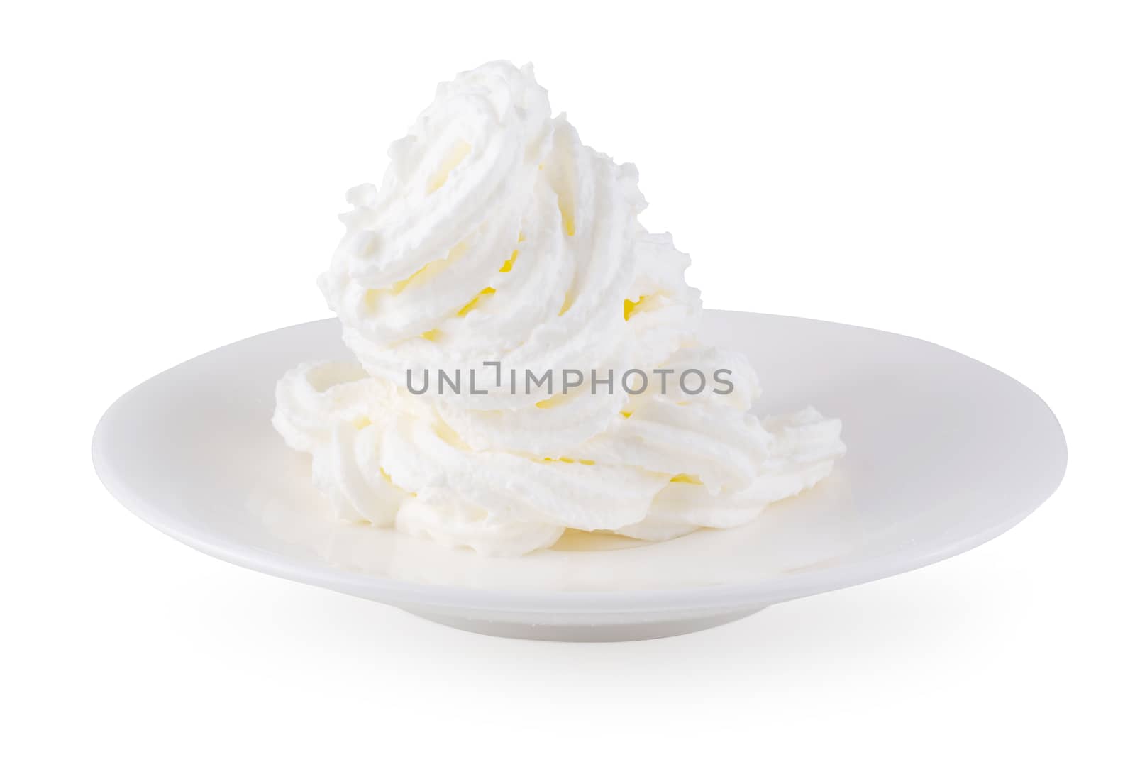 Bowl of whipped cream isolated over white background.