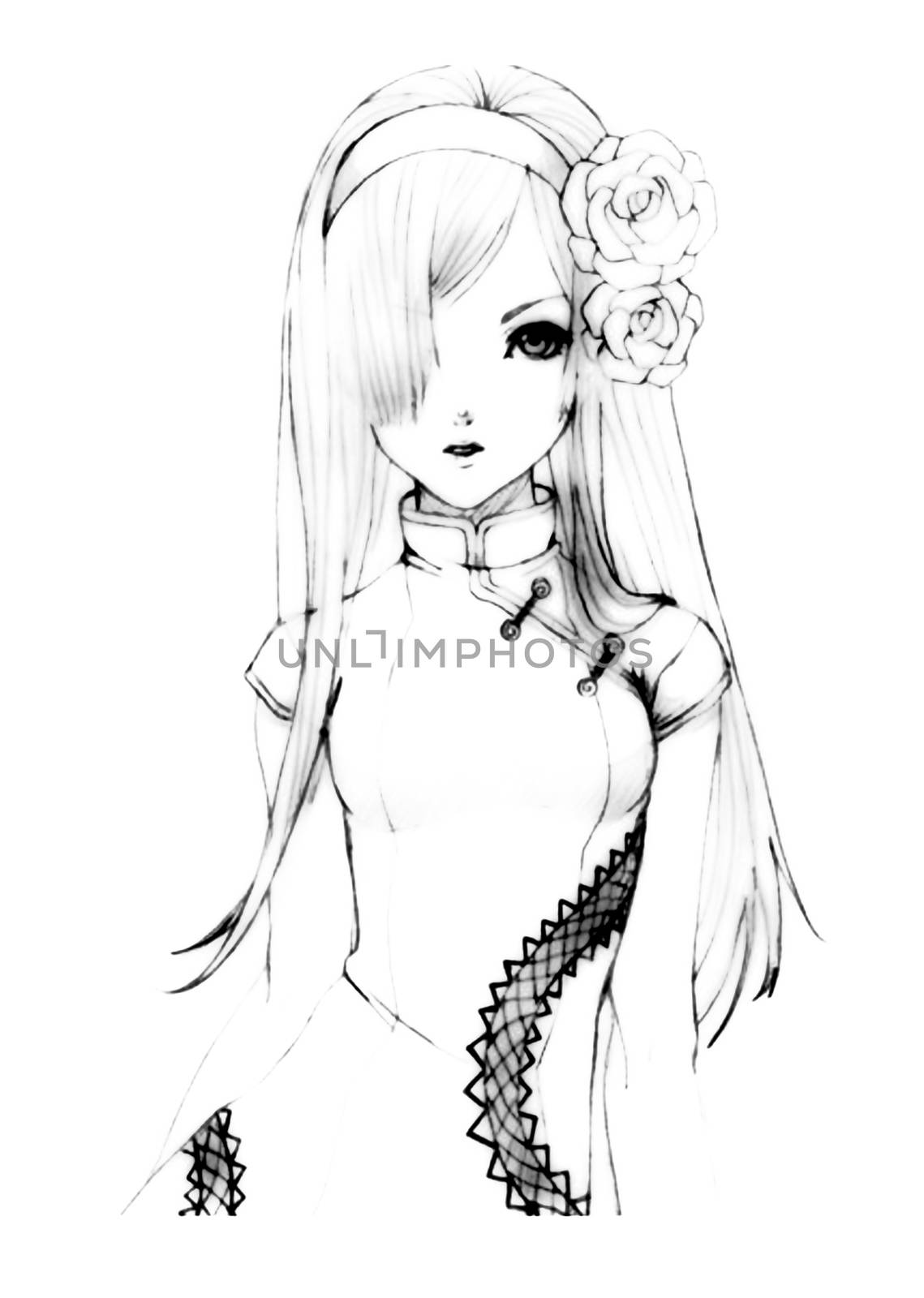Girl anime character in dress portrait. by DePo