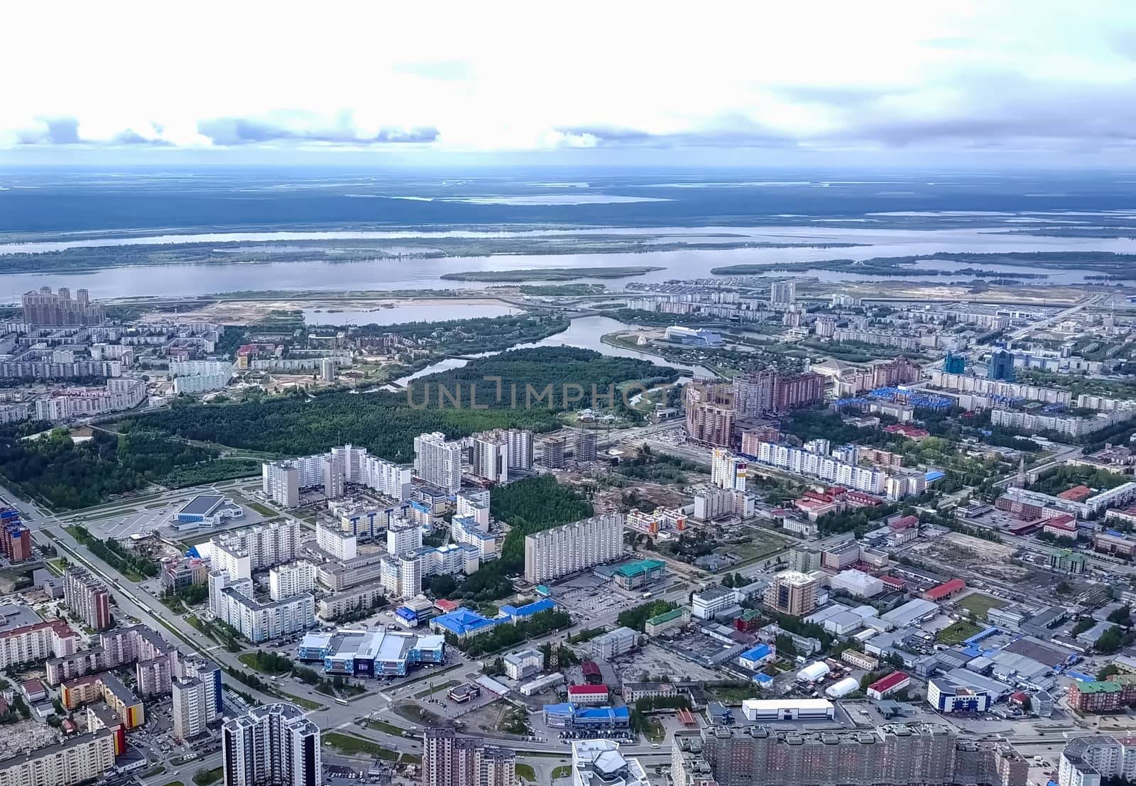 View from above on city of Surgut. Hunts-Mansi Autonomous Region, surgut city from a bird's-eye view. by DePo