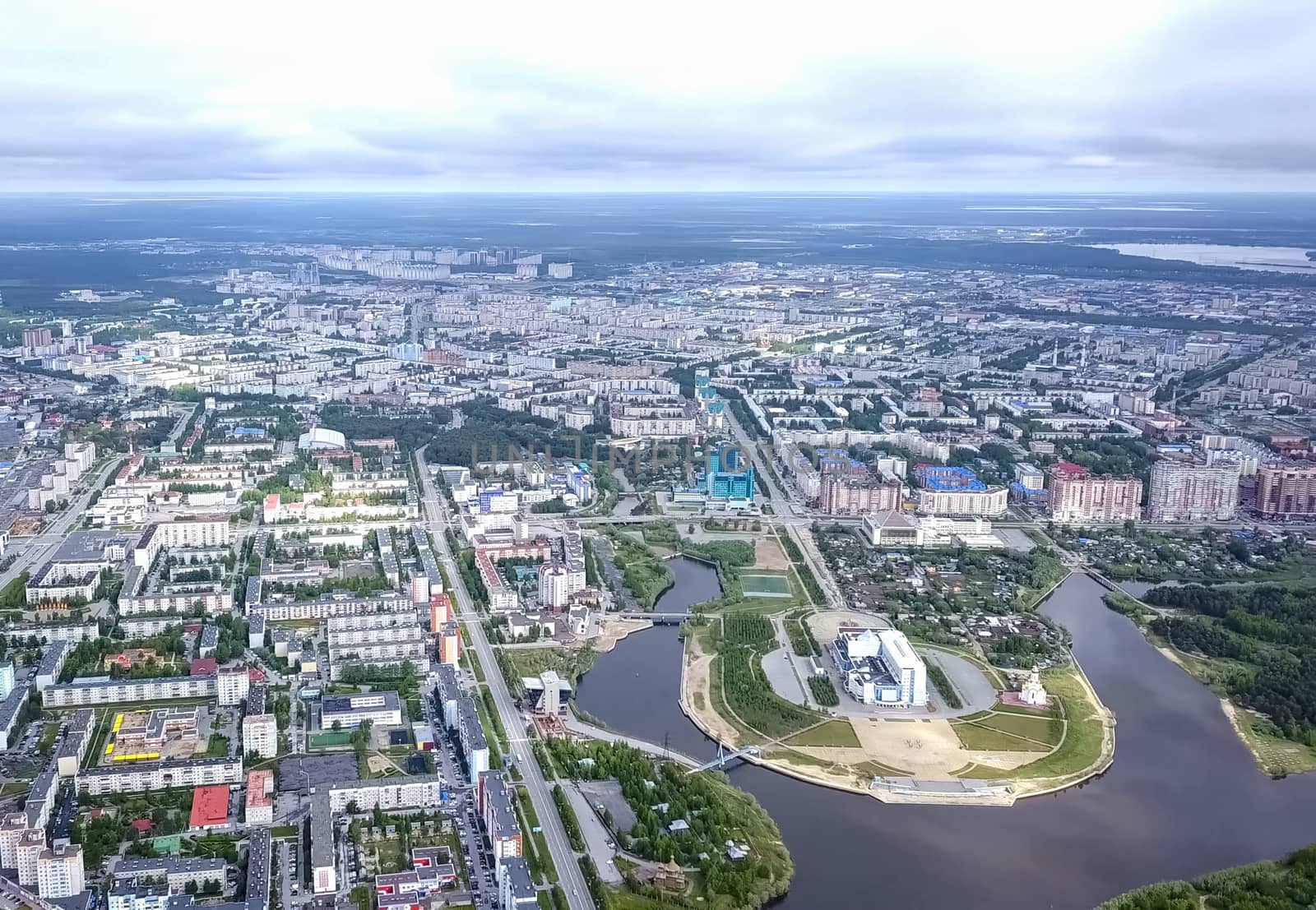 View from above on city of Surgut. Hunts-Mansi Autonomous Region, surgut city from a bird's-eye view. by DePo