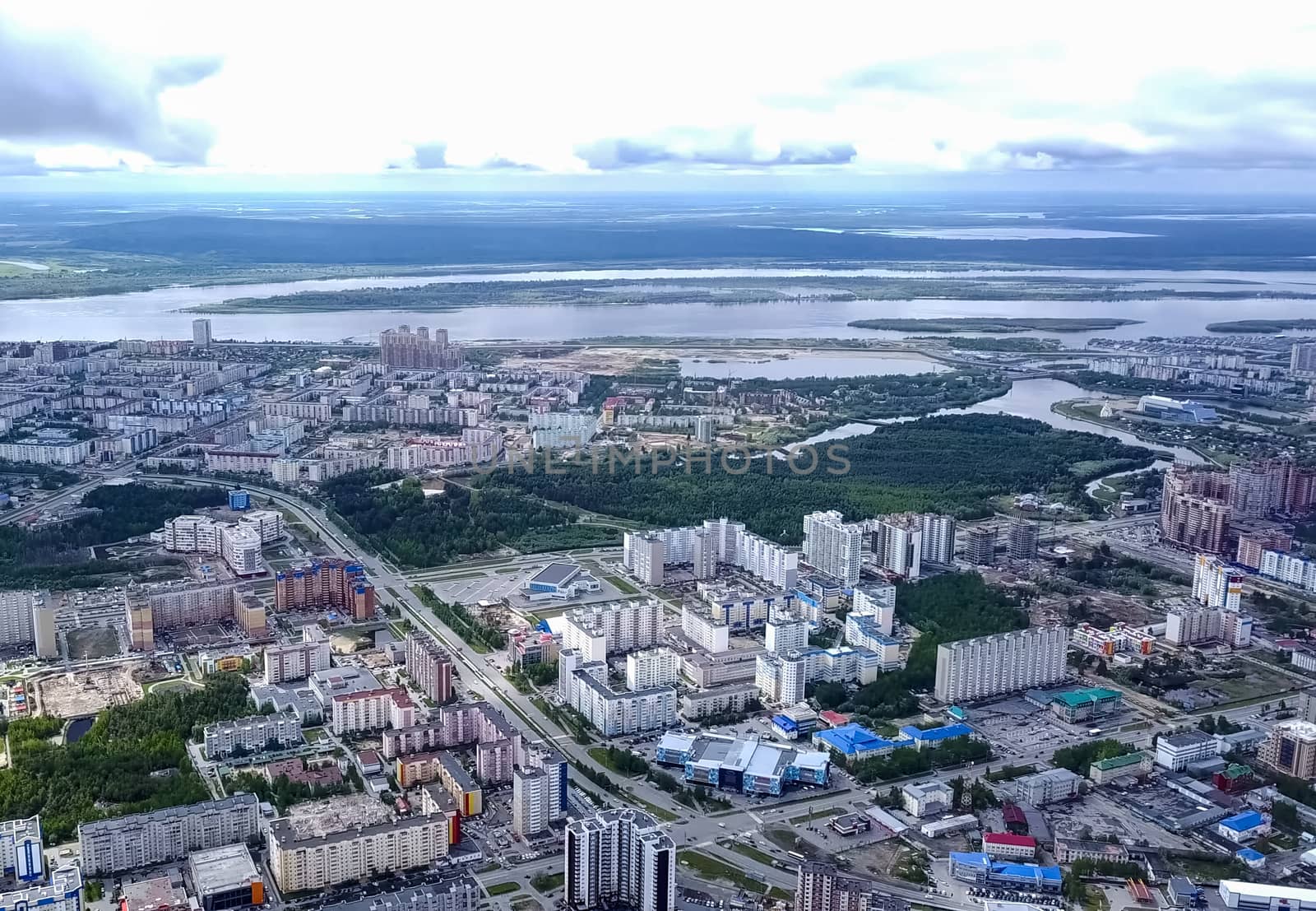 View from above on city of Surgut. Hunts-Mansi Autonomous Region, surgut city from a bird's-eye view. by DePo