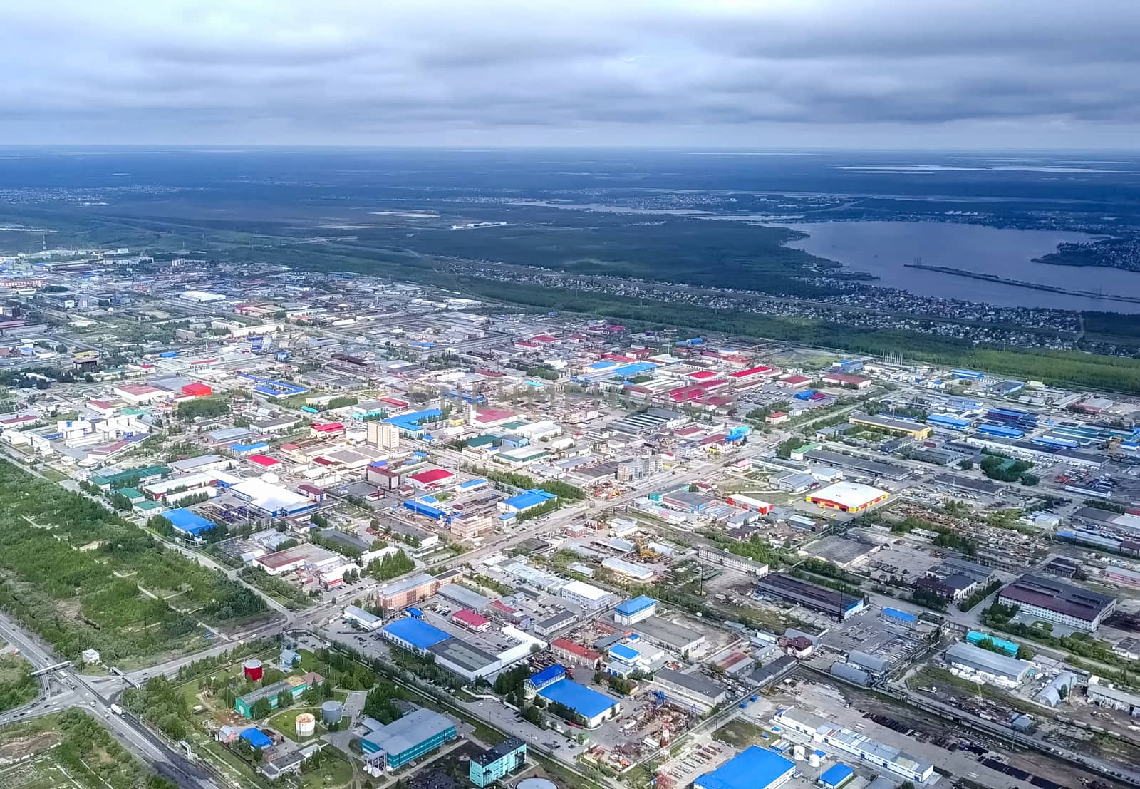 View from above on city of Surgut. Hunts-Mansi Autonomous Region, surgut city from a bird's-eye view. by DePo