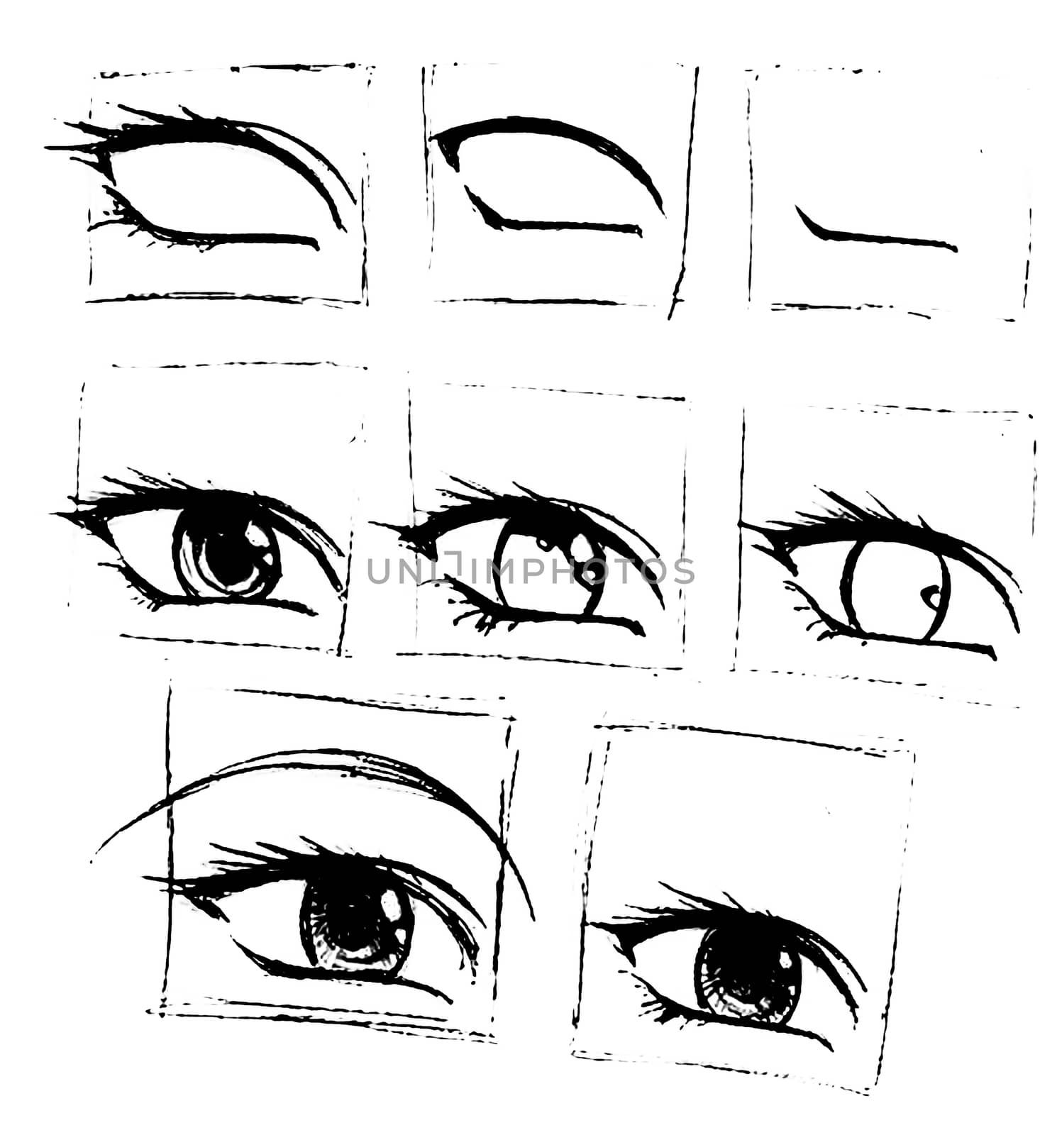 Tutorial of drawing a human eye. Eye in anime style. female eyelashes.