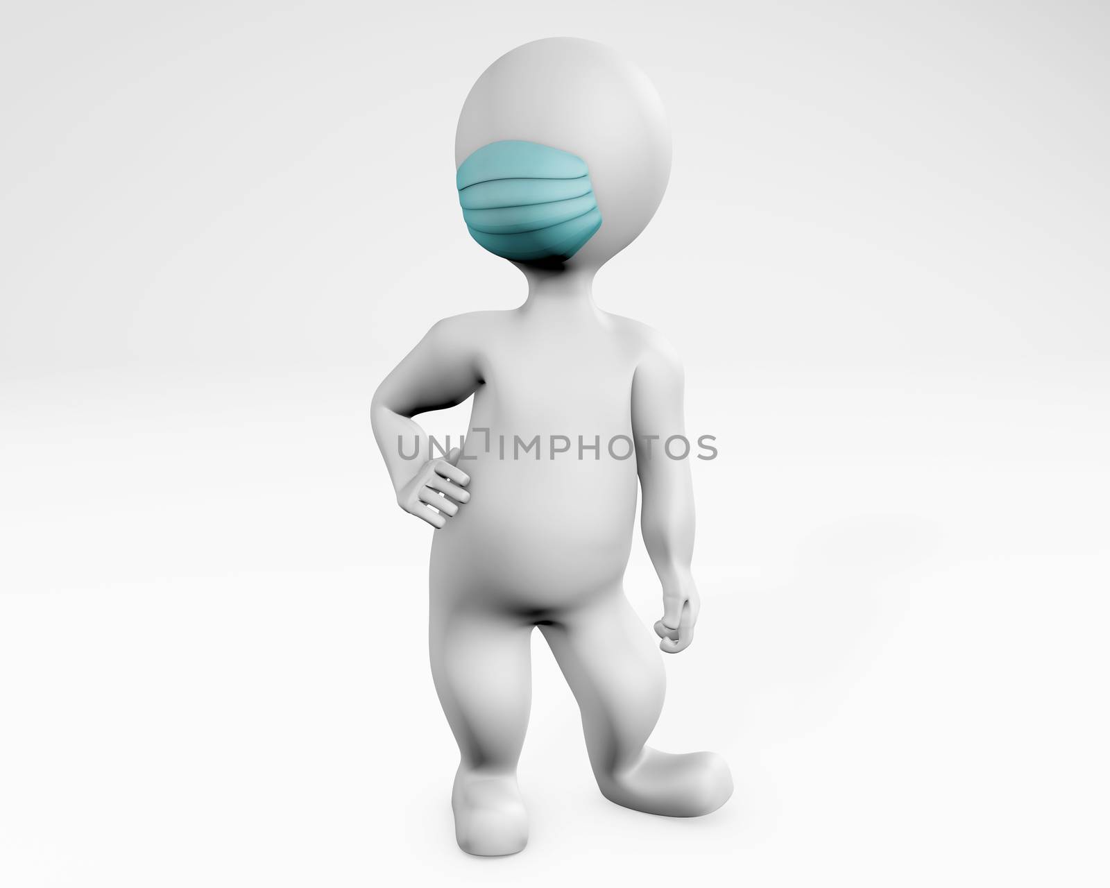 Fatty Sassy woman with a mask posing 3d rendering isolated on white