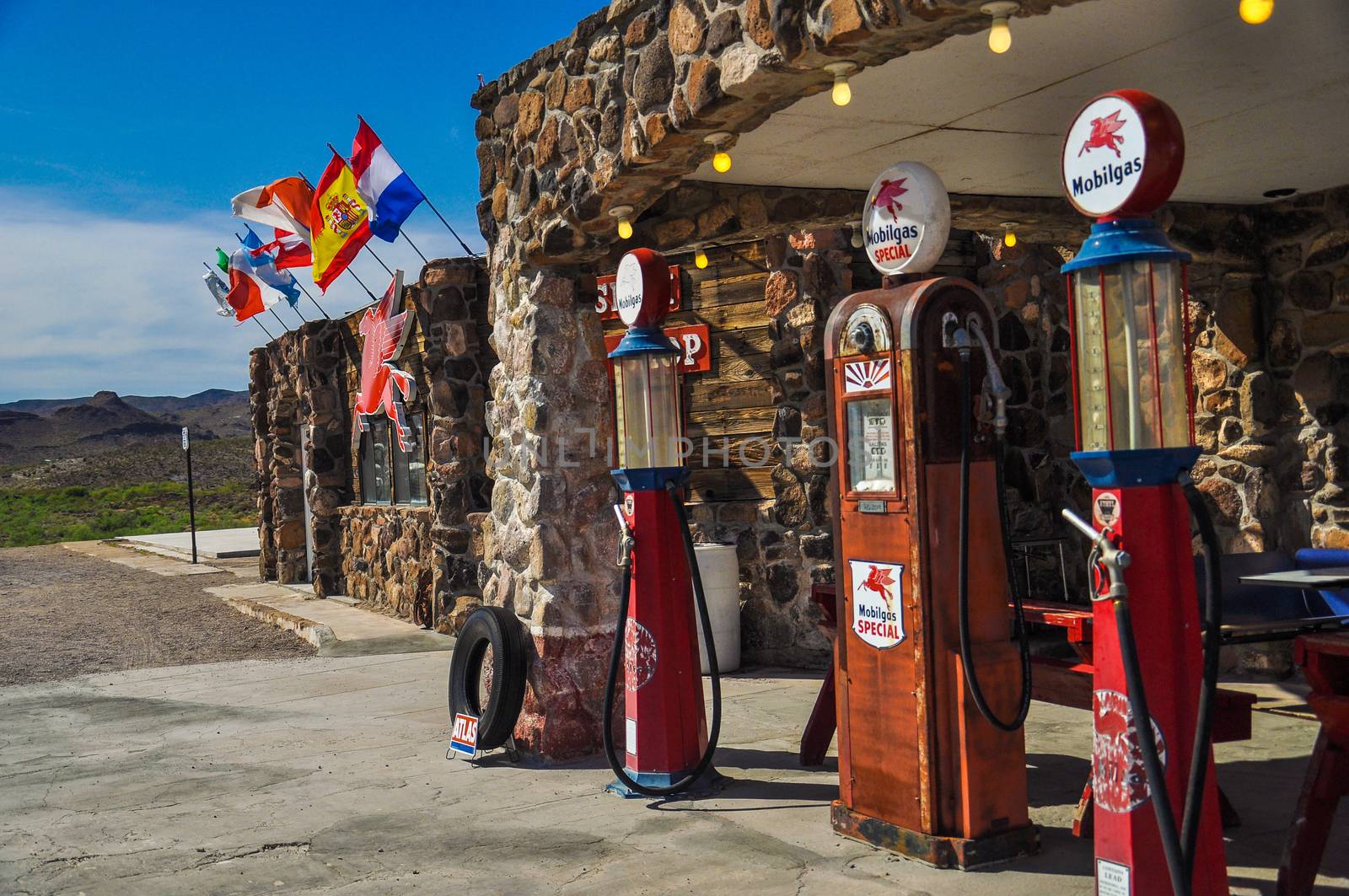 COOL SPRINGS, ARIZONA, USA - MAY 14, 2013: Restored antique gas pumps on route 66 in Cool Springs.