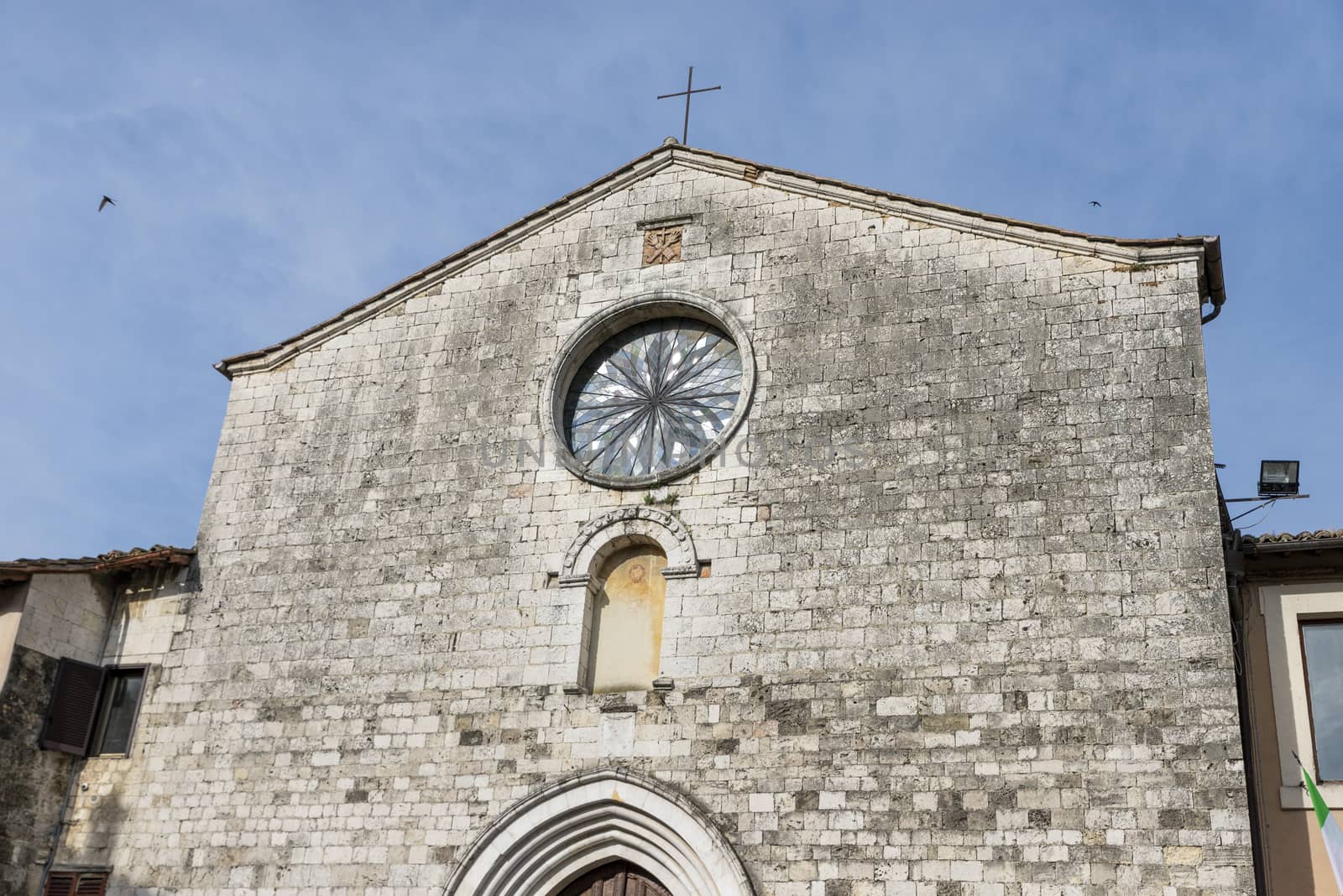 San Gemini, Italy June 13 2020: church on the central square of the village of San Gemini where the municipality is located