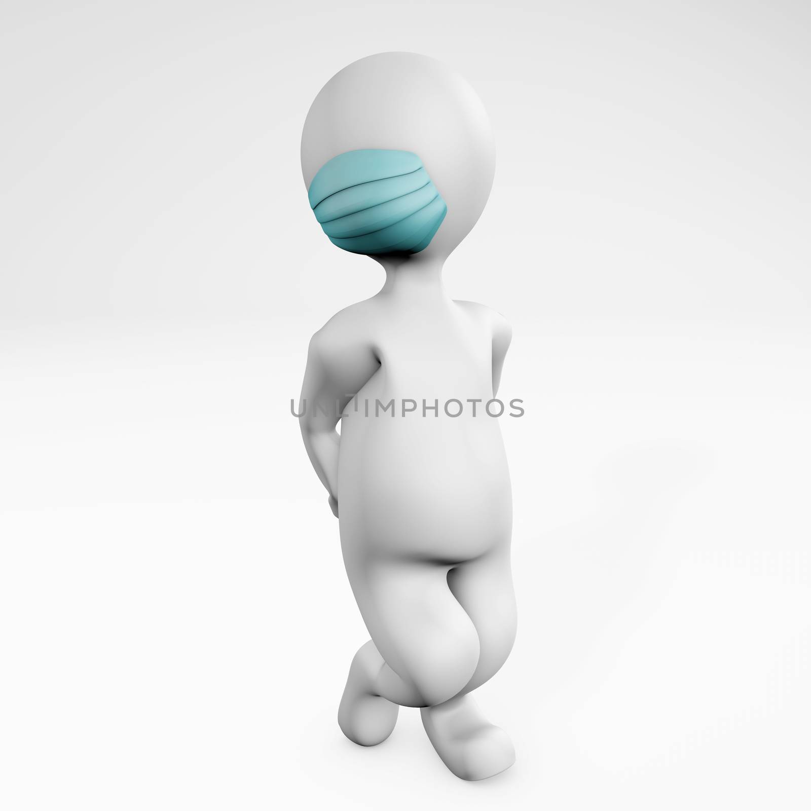 Fatty joyfull woman with a mask 3d rendering isolted on white