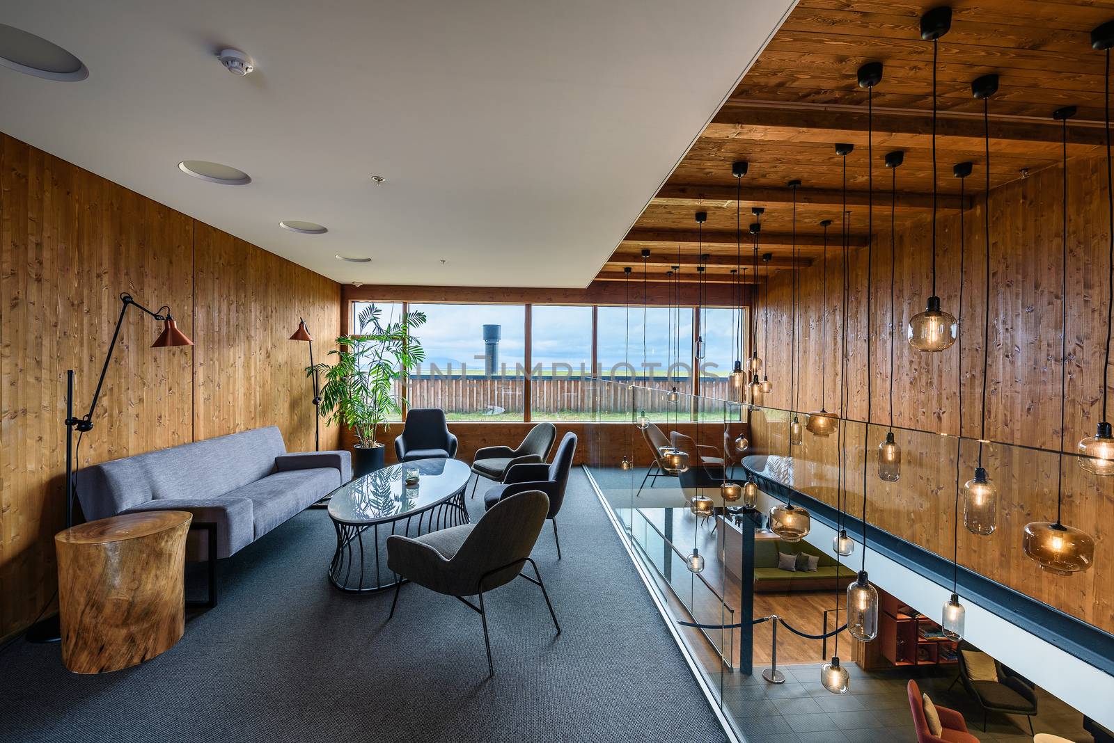 Myvatn, Iceland - September 10, 2019 : Interior of Fosshotel Myvatn, a four-star hotel in Skutustadahreppur, located near a lake on the Ring Road in Iceland. Hdr processed.