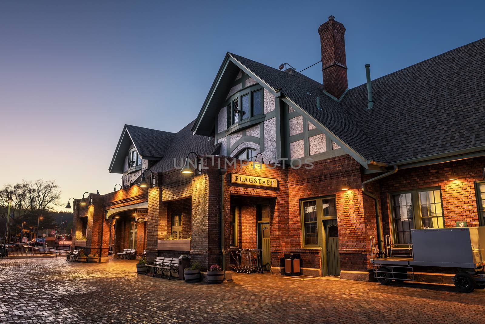 Historic Flagstaff railway station at sunset by nickfox