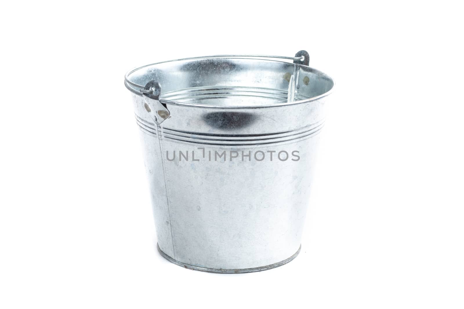 gray metal bucket on a white background in studio