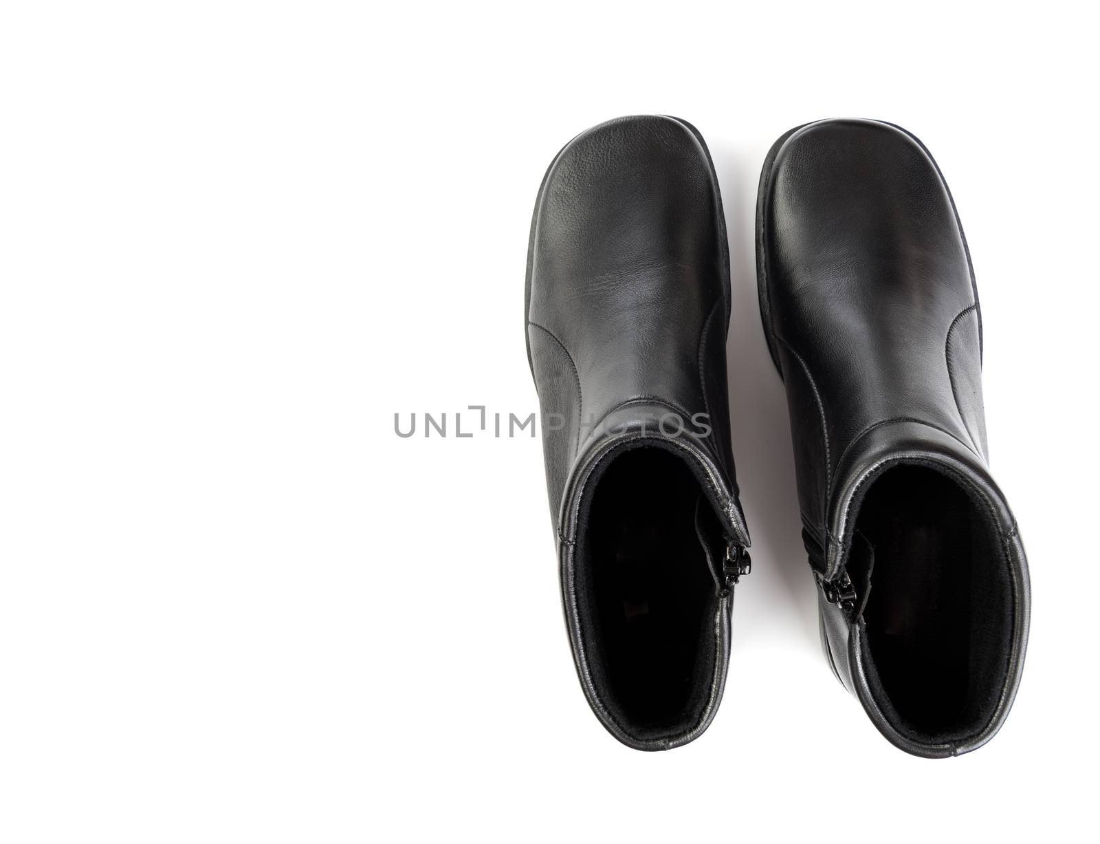 Black boot leather shoes isolated on white background