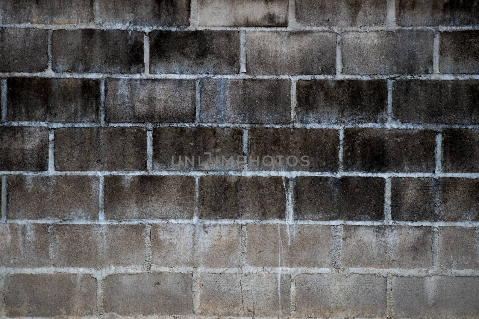 Black stain on white brick concrete wall background
