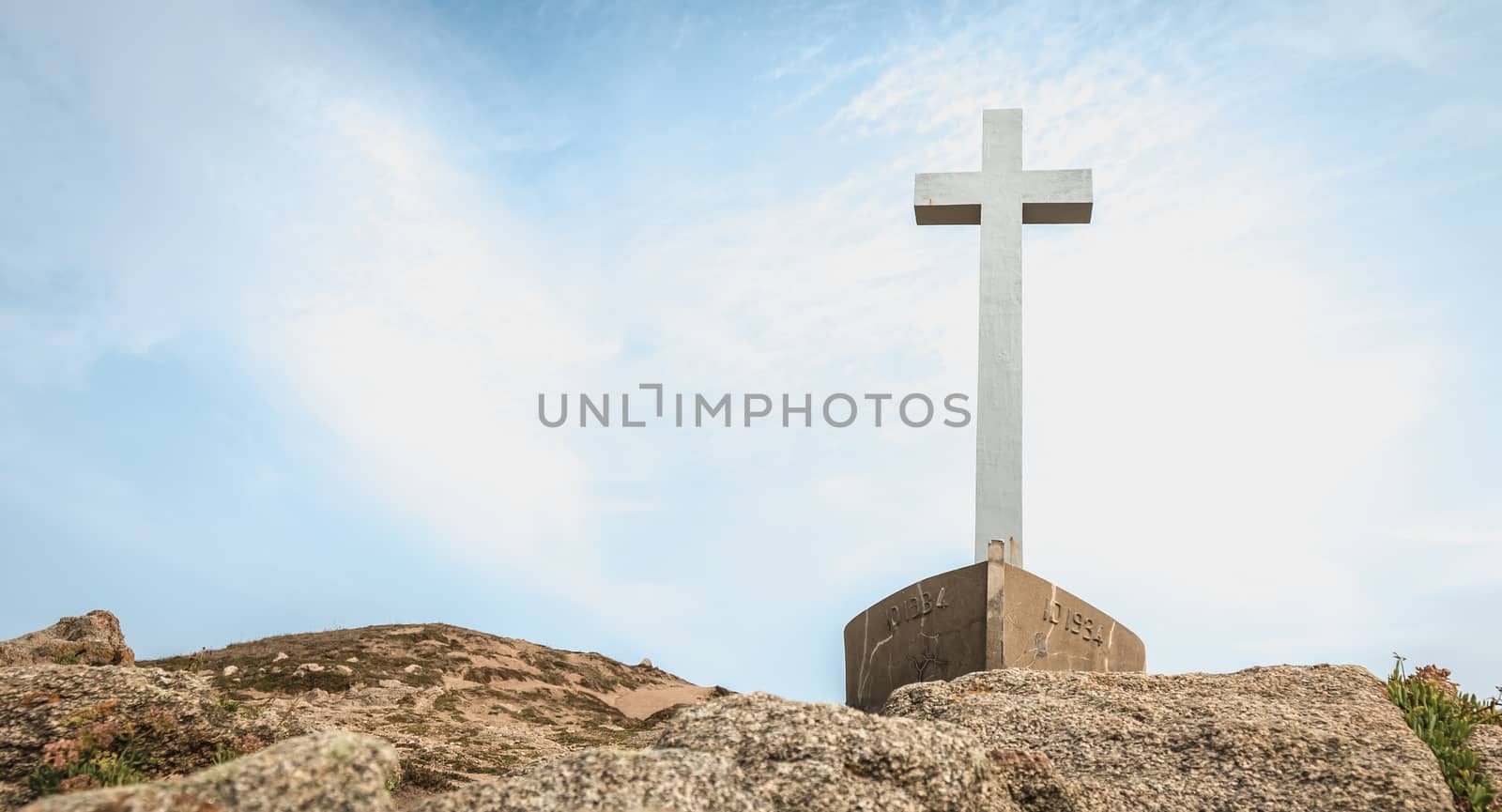 detail view on the Calvary of the sailors of the Pointe du Chatelet built in 1934 on the island of Yeu, France