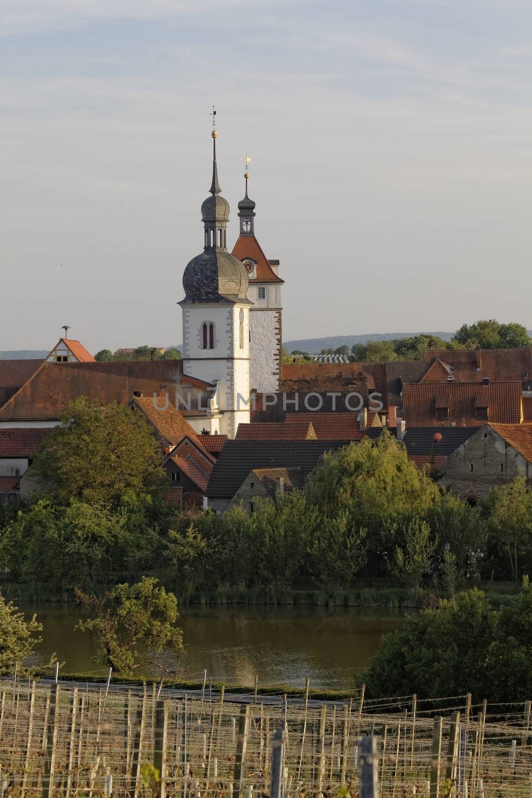 the city Prichsenstadt - Bavaria - Germany - City Tower and church - smalest city in Bavaria