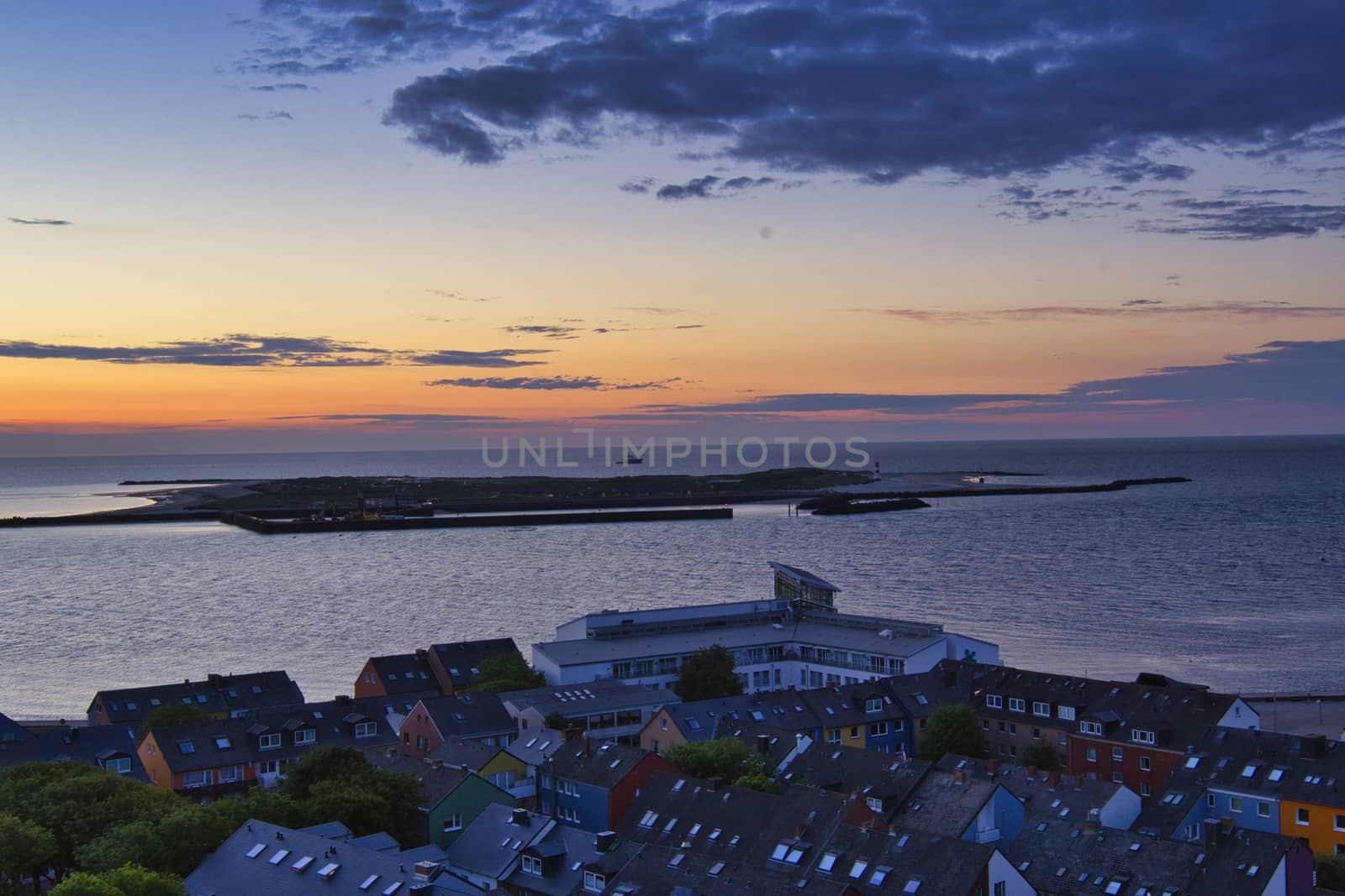 Heligoland - look on the island dune - sunrise over the sea