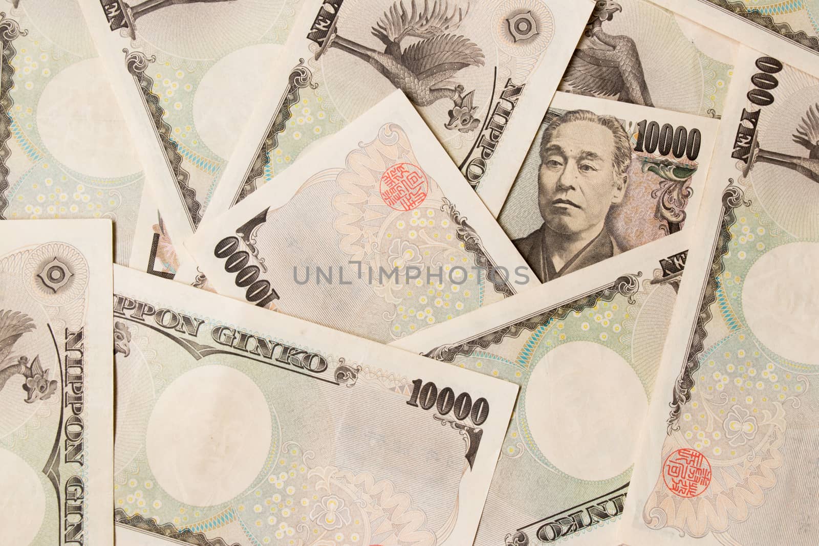 Group of Japanese bank note 10000 yen background by Hengpattanapong