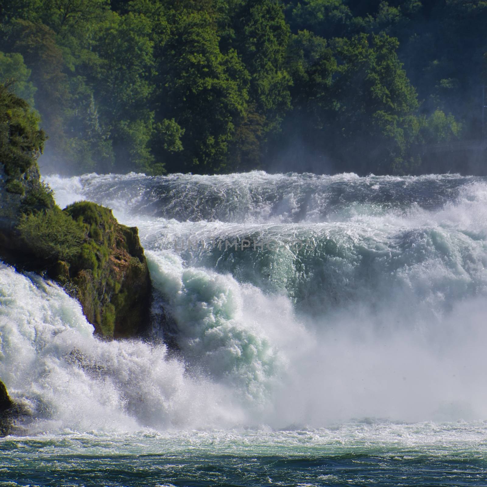 the famous rhine falls in the swiss near the city of Schaffhausen - sunny day and blue sky