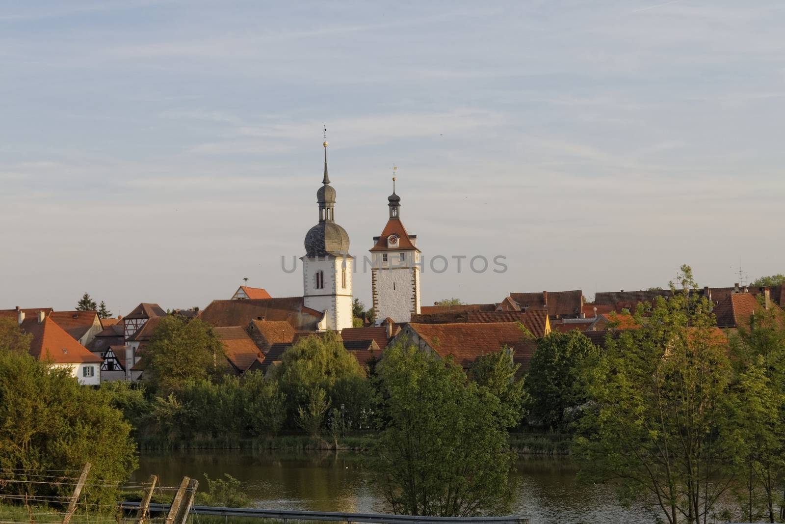 the city Prichsenstadt - Bavaria - Germany - City Tower and church - smalest city in Bavaria