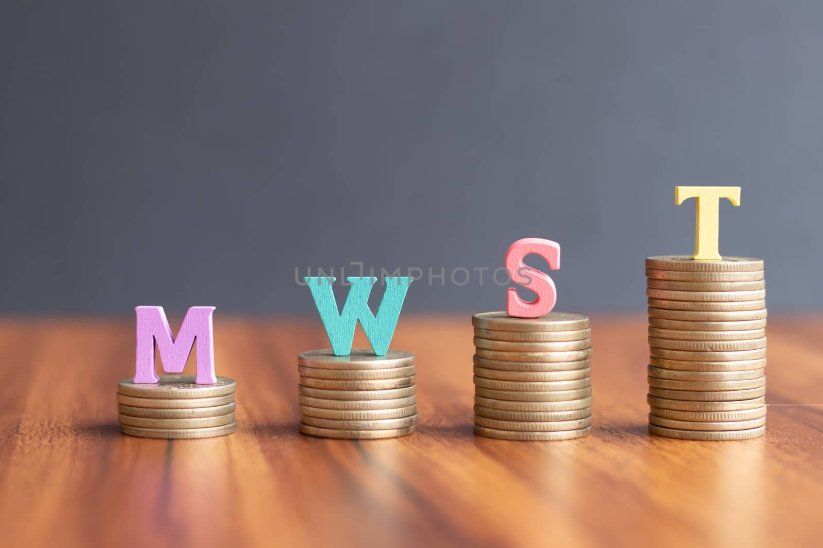 MWST or German Value Added Tax on coins in increasing order - concept showing of increase mwst or Mehrwertsteuer in tax rates. by lakshmiprasad.maski@gmai.com