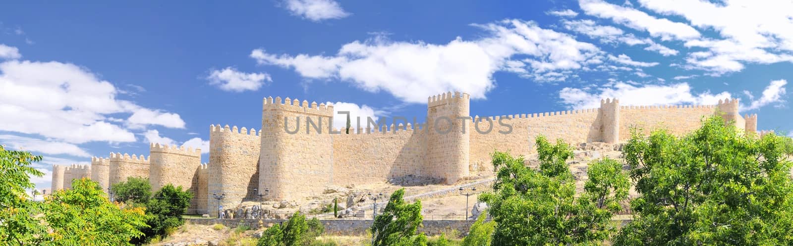 View walls of Avila city in Spain.