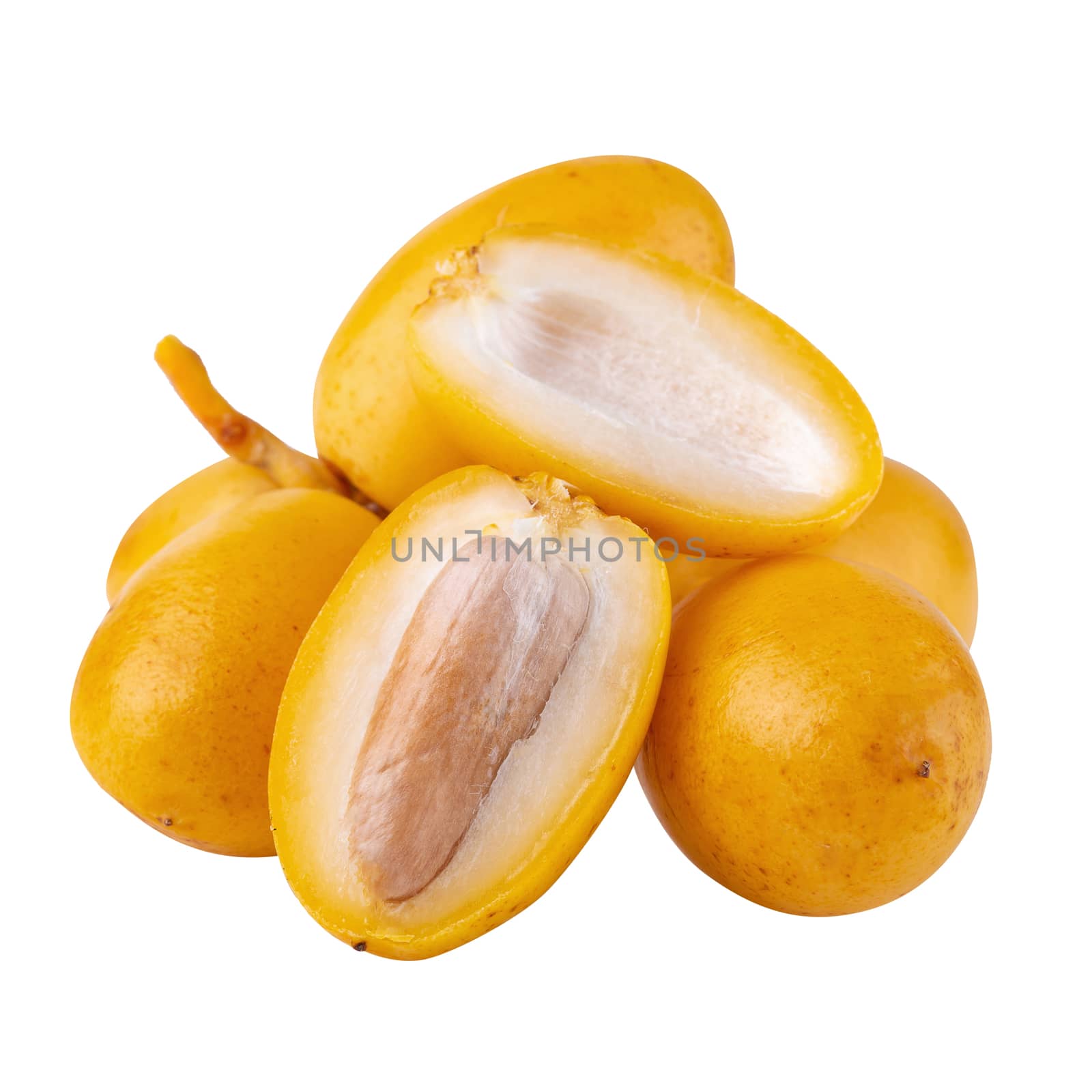 yellow raw date palm isolated over white background.