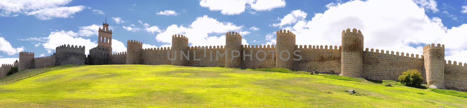 View walls of Avila city in Spain.