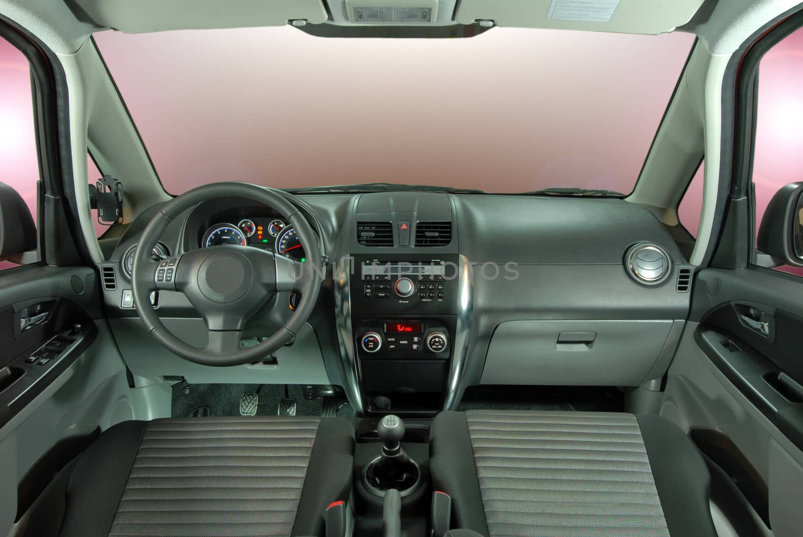 the inside of the passenger car, front view