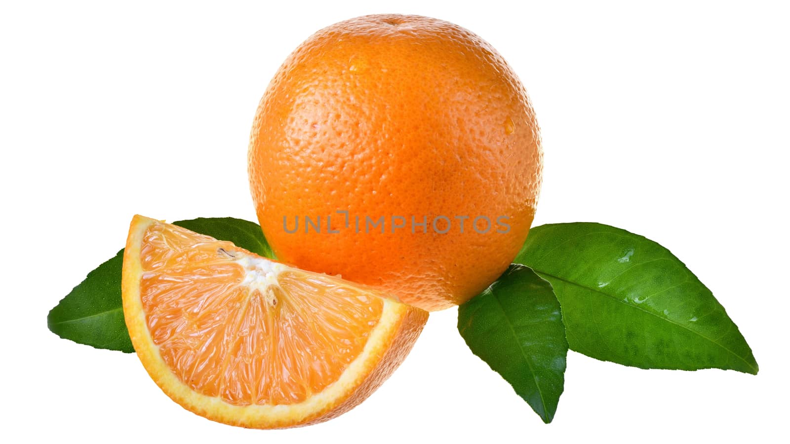 Orange slice with leaf isolated on a white background