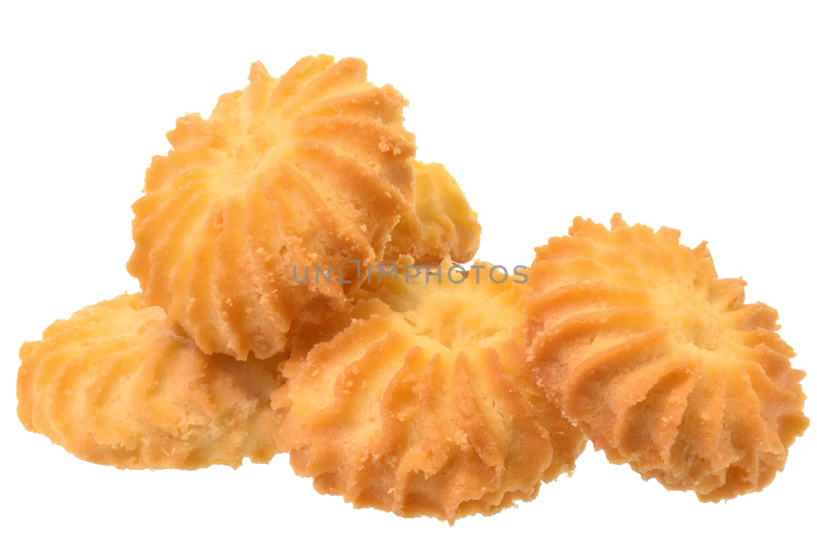 Homemade shortbread cookies isolated on white background.