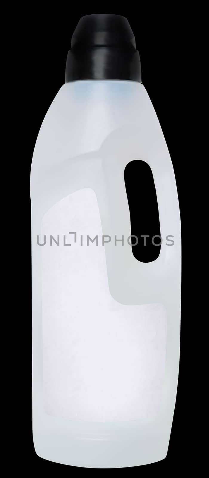 Cleaning powder in the plastic container on a white background.
