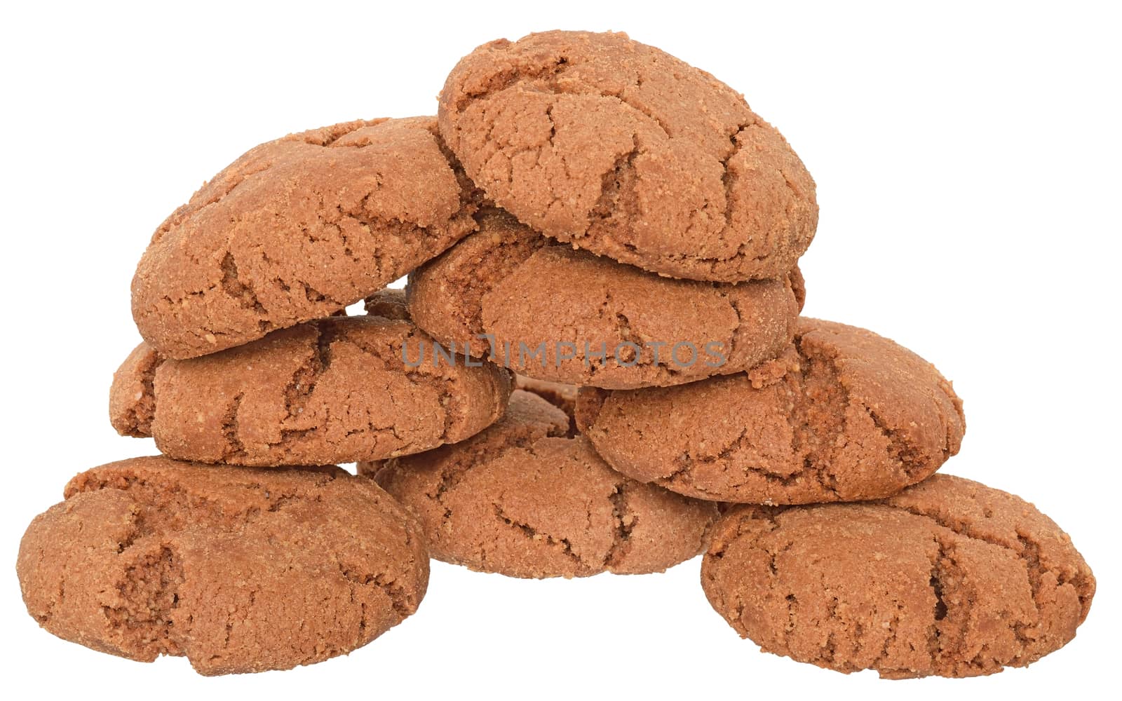 Appetizing chocolate chip cookies isolated on white background. 