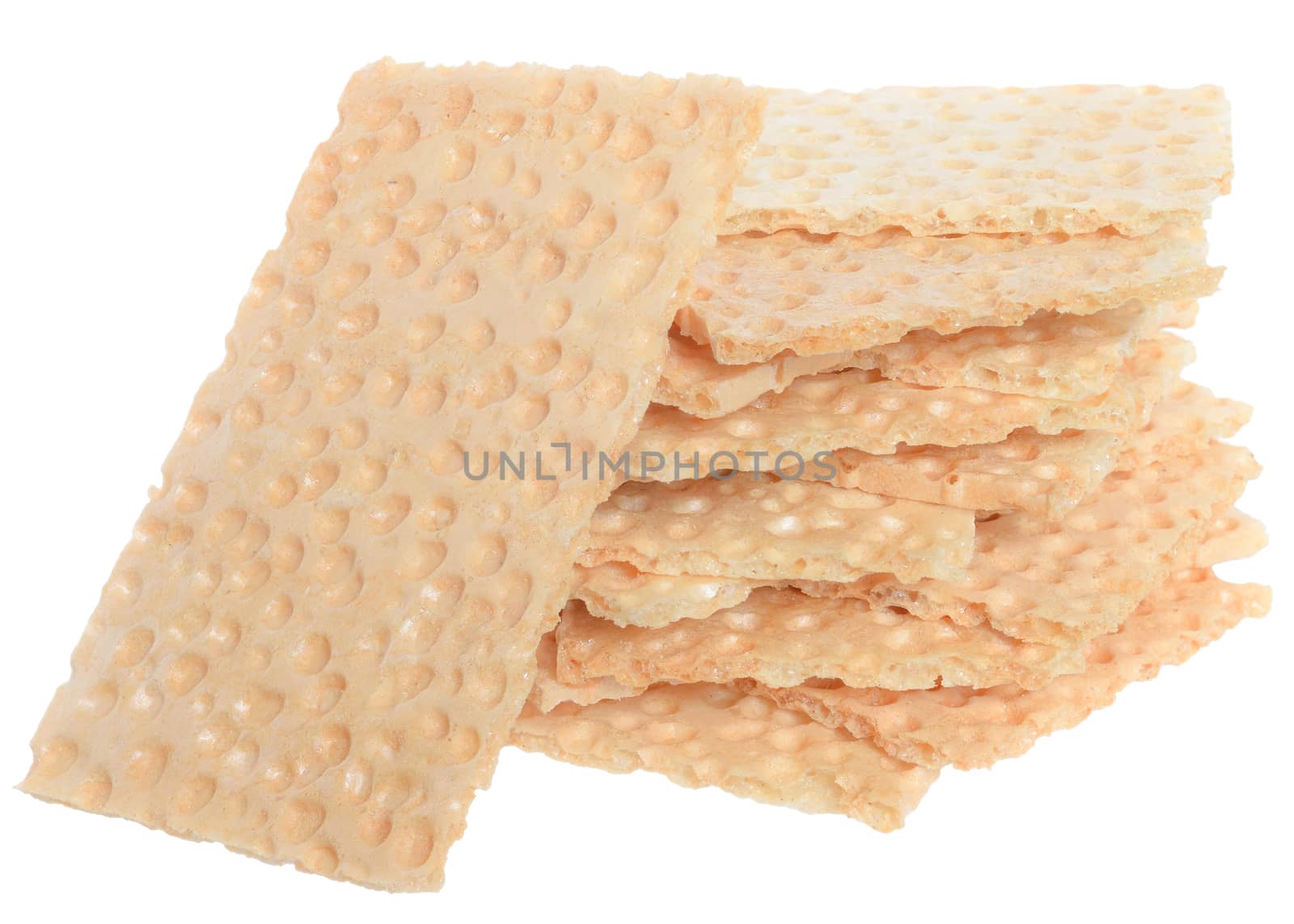 Heap slice of crispbread isolated on white background.