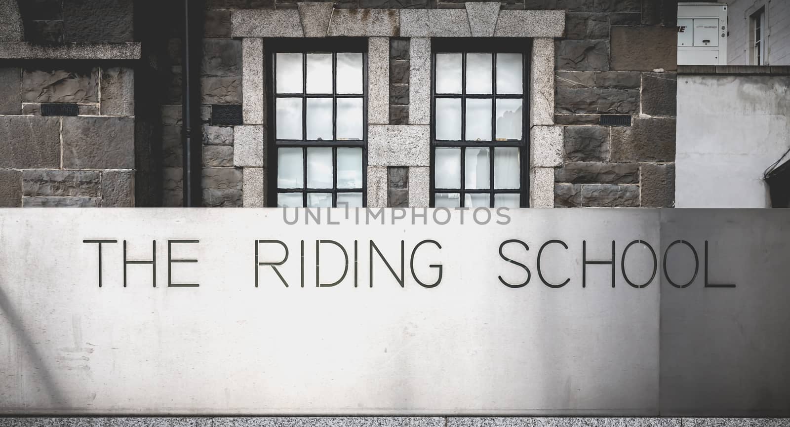 Dublin, Ireland - February 13, 2019: Architectural detail of the riding school near the National Museum on a winter day