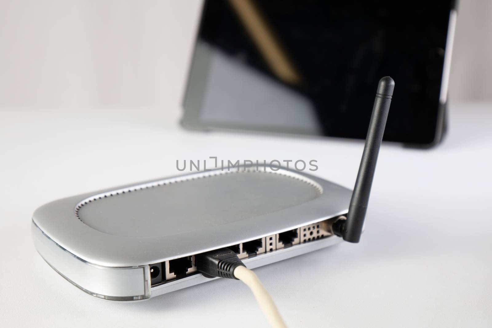 router wifi ethernet connection network port wireless closeup concept