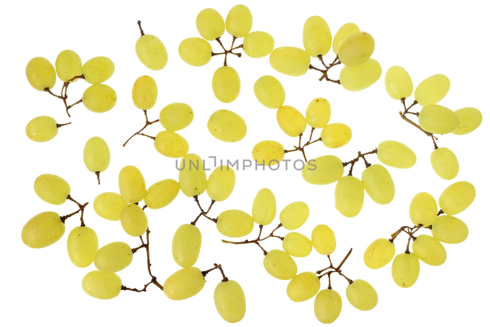 Ripe bunch of green grapes isolated on a white background.