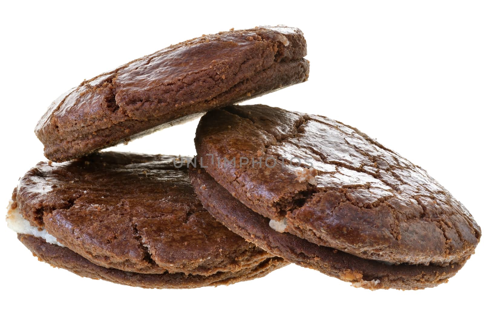 Appetizing chocolate chip cookies isolated on white background.