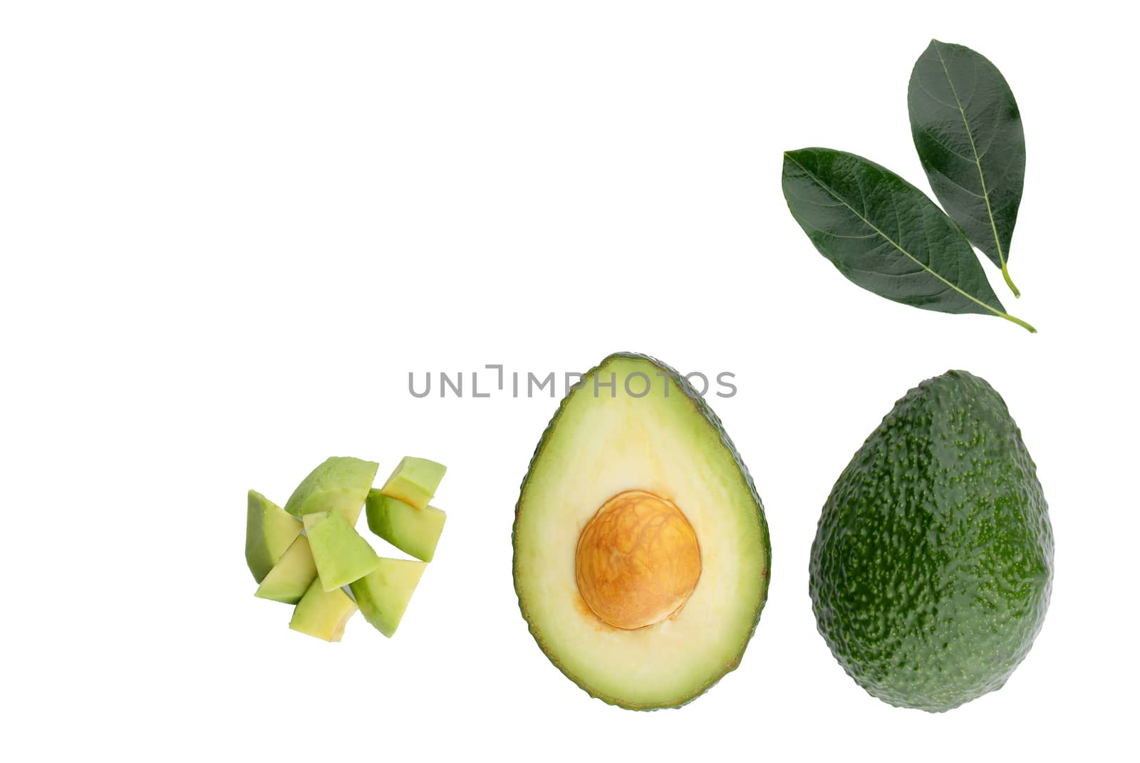 Fresh avocado fruits isolated on white background