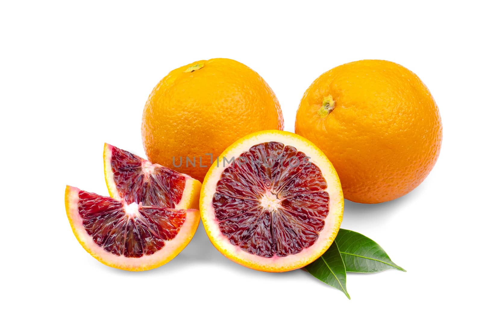 red blood orange slice, isolated on white background