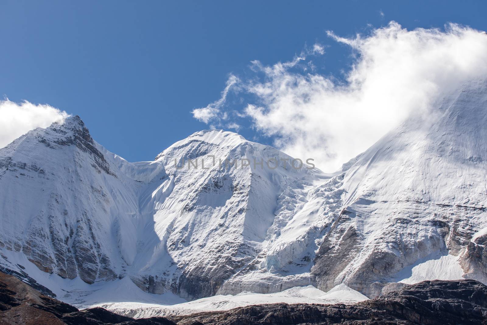 Colorful in autumn forest and snow mountain at Yading nature reserve, The last Shangri la