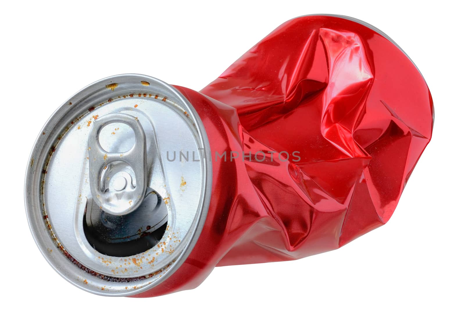Crumpled can on white background