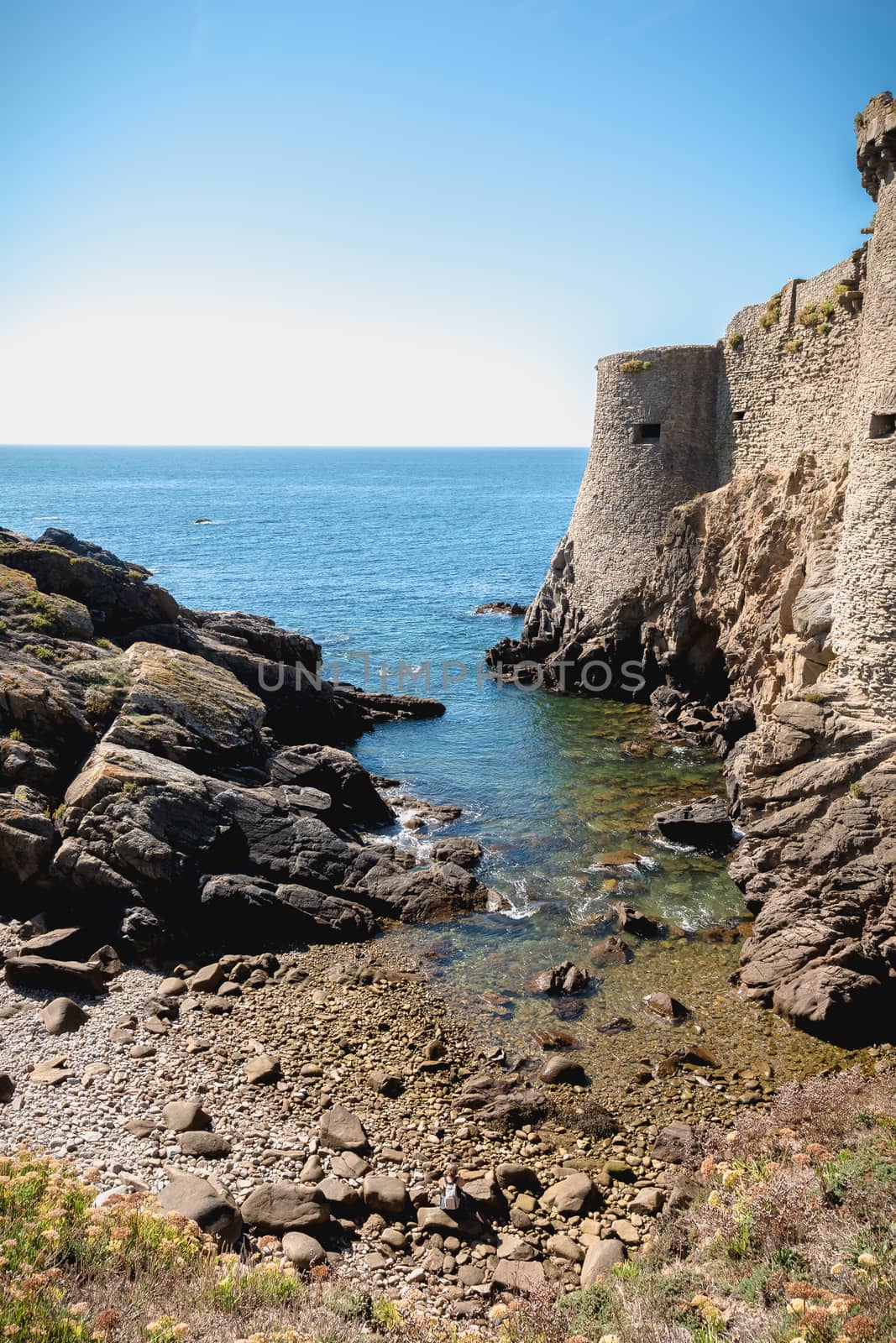 ruin of the old medieval castle south of the island of yeu, Vendee in France on a summer day