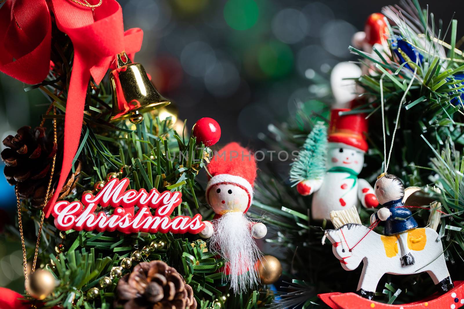 Christmas Background Of Defocused Lights With Decorated Tree