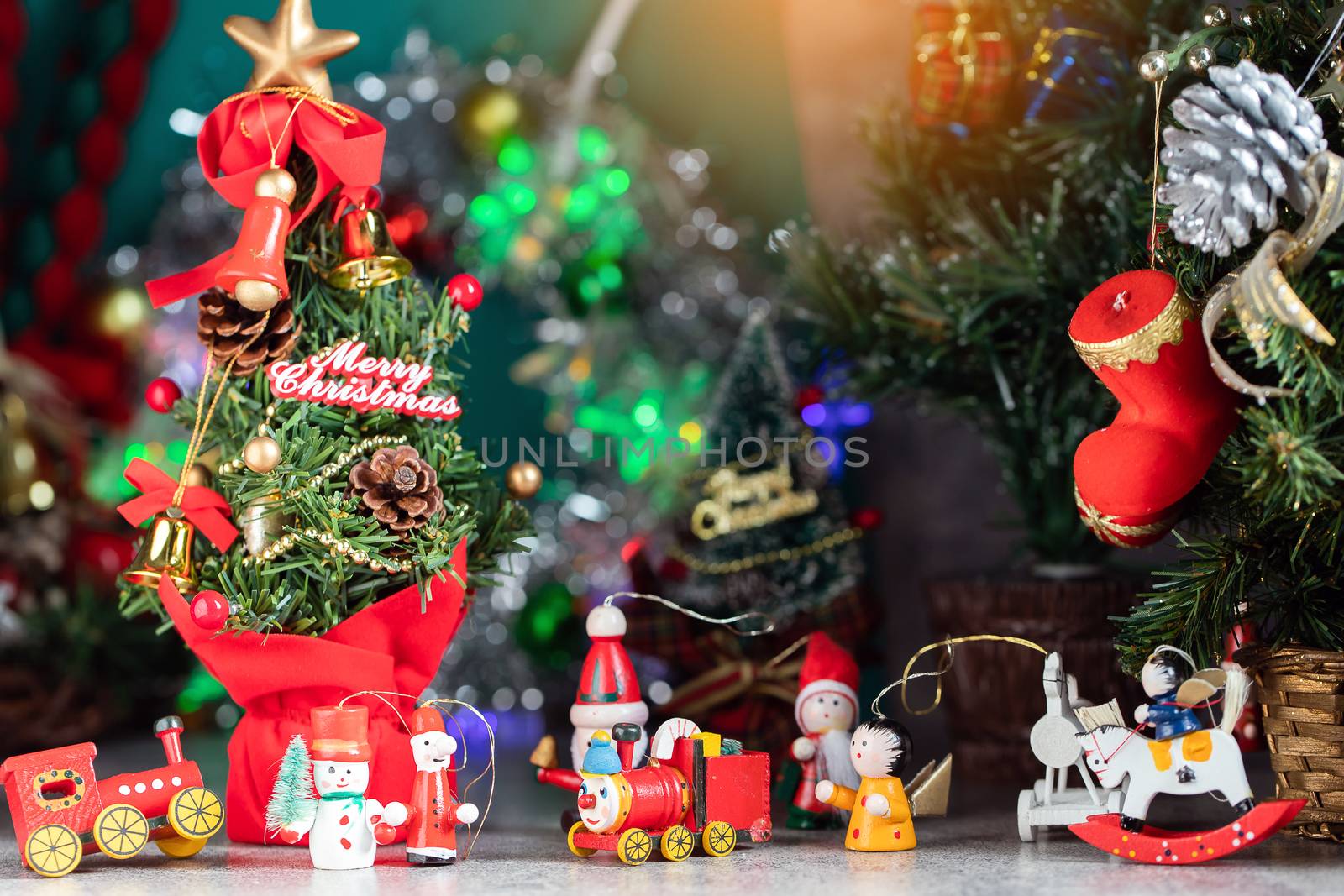 Christmas Background Of Defocused Lights With Decorated Tree