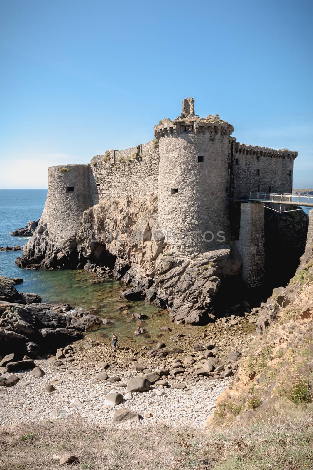 ruin of the old medieval castle south of the island of yeu, Vendee in France on a summer day