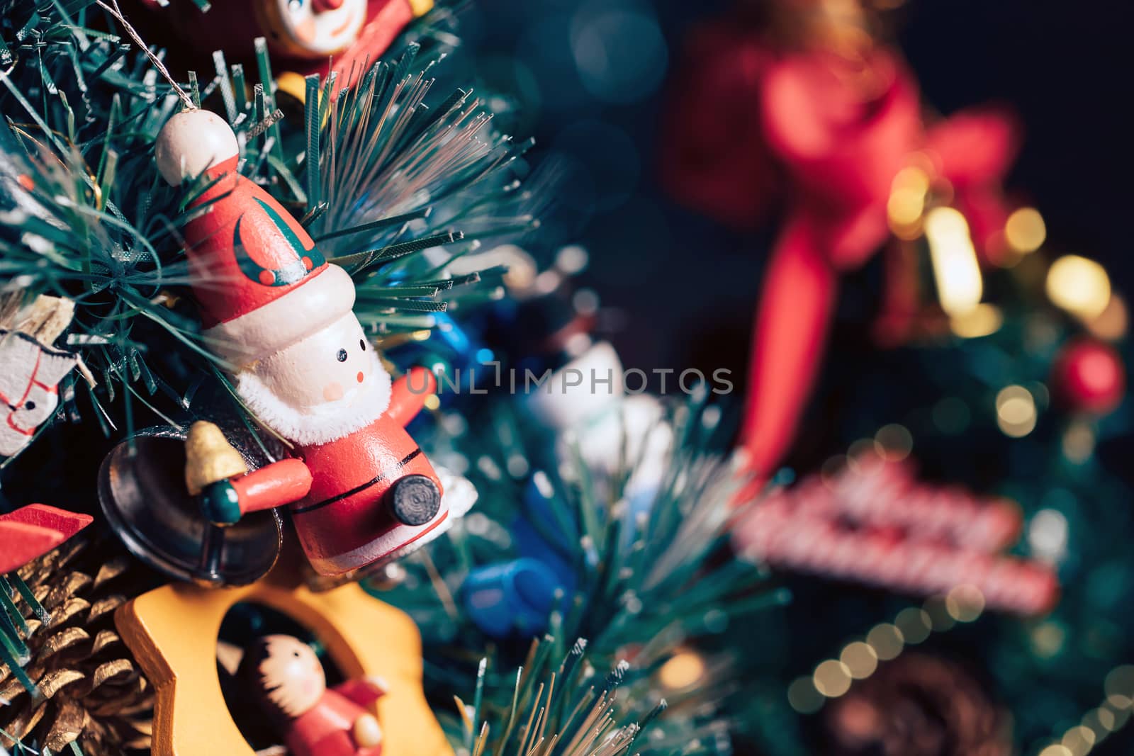 Christmas background with decorations and gift boxes on wooden by freedomnaruk