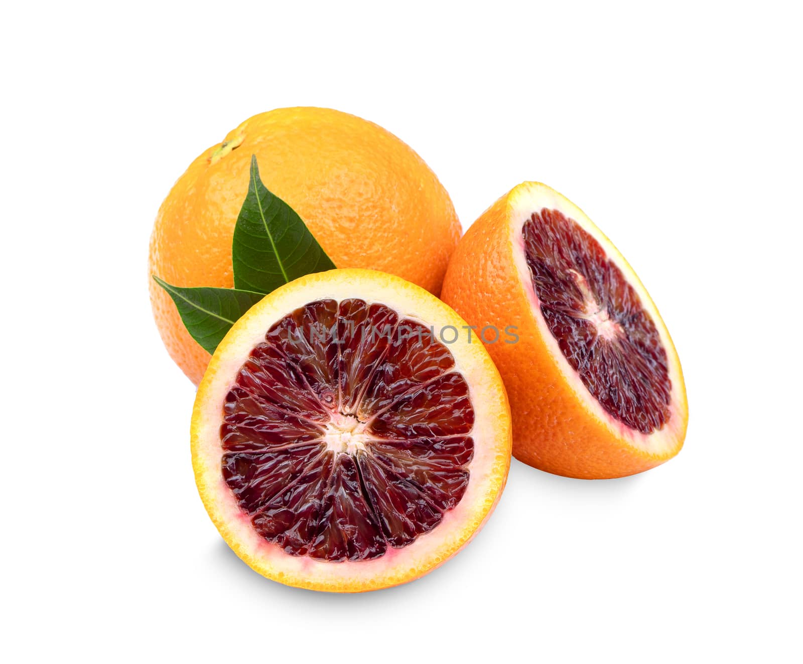 red blood orange slice, isolated on white background