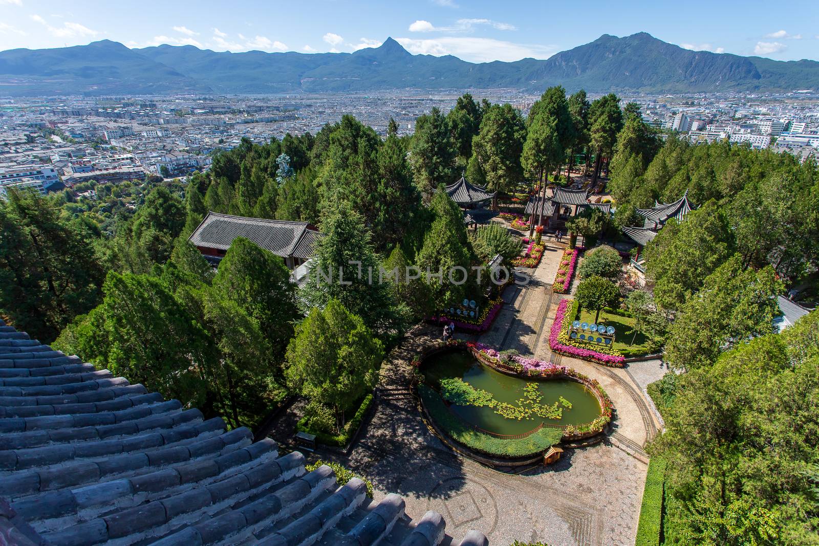 The view from Pagoda (Wangu Tower) on Lion Hill. Located in Old Town of Lijiang,