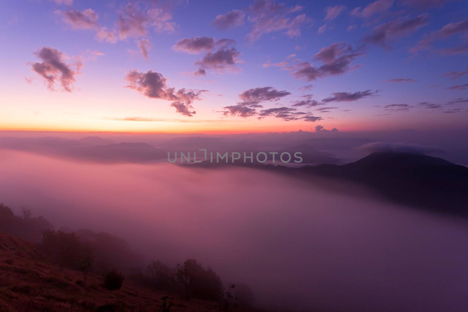 colorful dramatic sky with cloud at sunset