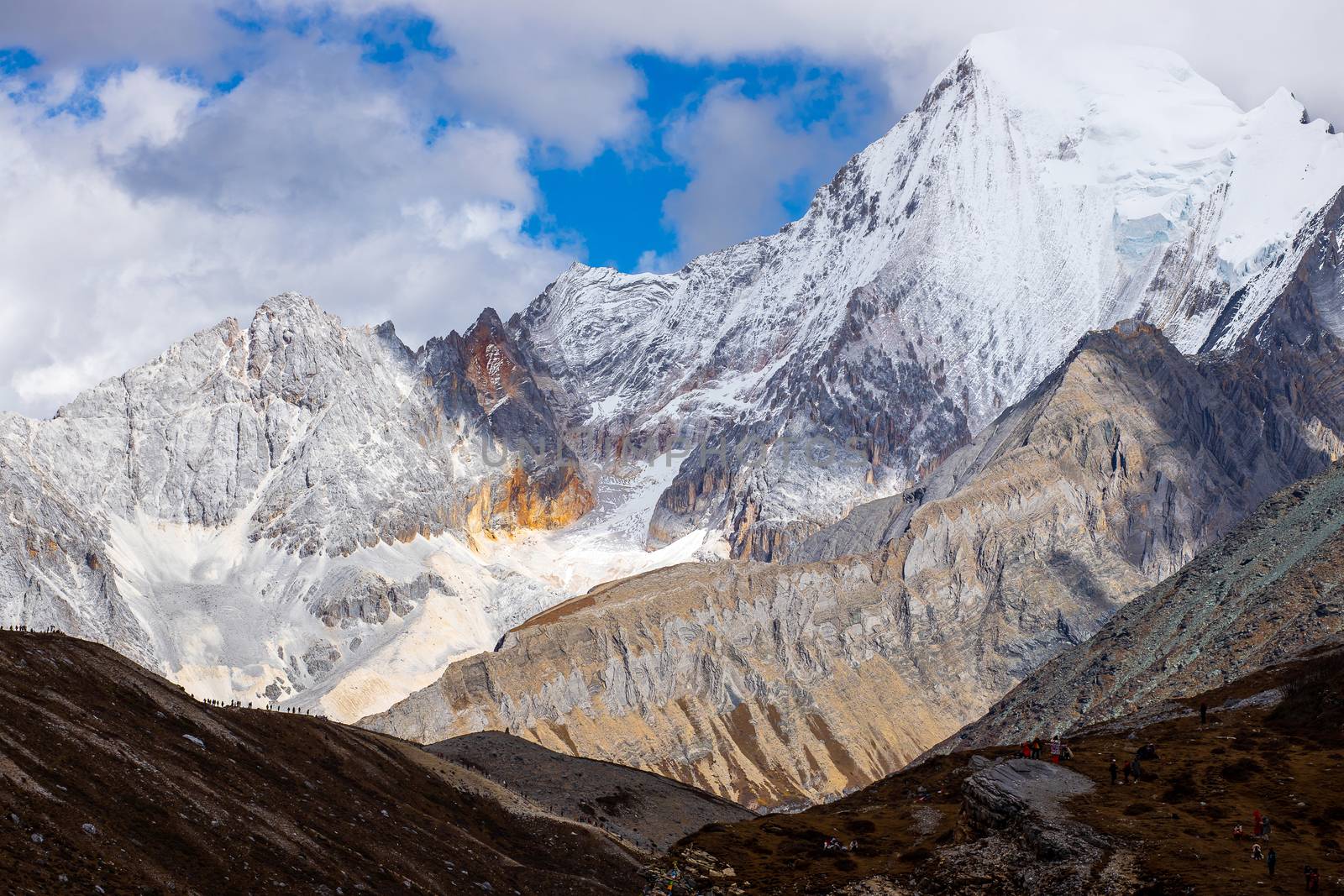 Colorful in autumn forest and snow mountain at Yading nature reserve, The last Shangri la